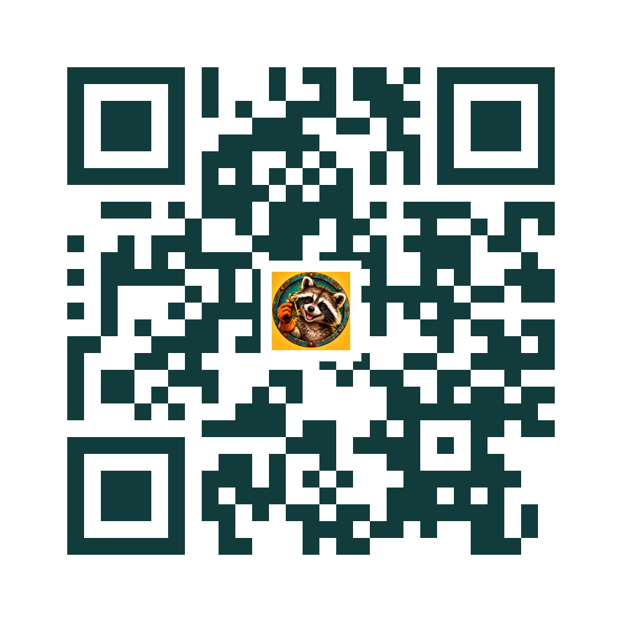 QR code with Bandit the Raccoon in its center, linking to https://aajunk.us/